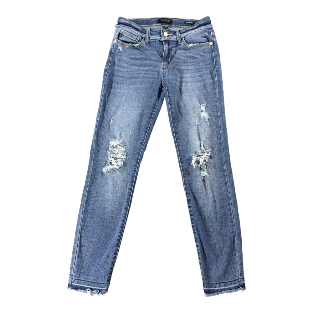 Judy Blue‎ Jeans Womens 5 (27x25.5) Skinny Fit Distressed Crop Raw Hem
